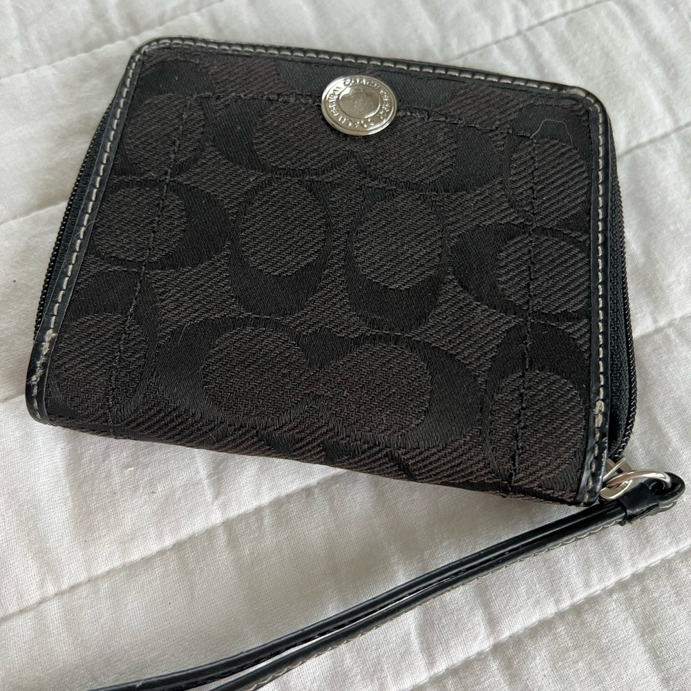 Coach Black Signature Zip Around Wristlet Wallet